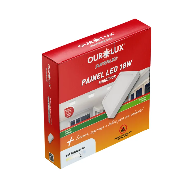 Luminaria LED Fria Sobr 18W Quadr 3215 6500k Ourolux