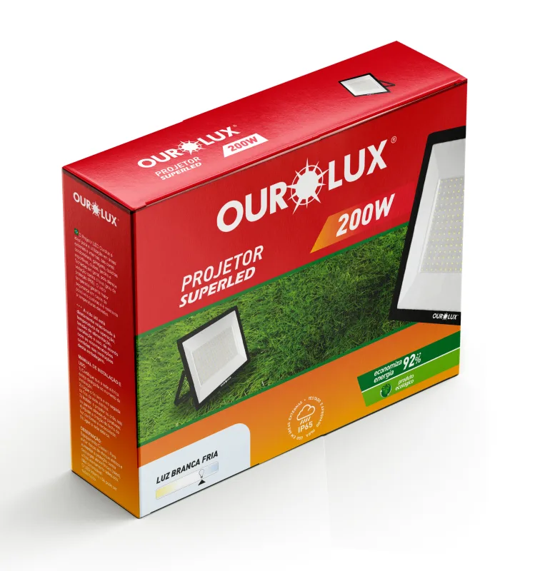 Refletor Projetor Preto 200W 3269 6500k Ourolux